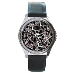 Skulls Pattern Round Metal Watch by ValentinaDesign