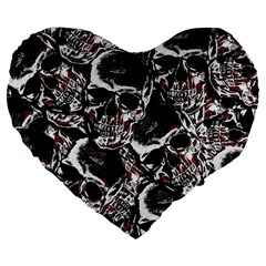 Skulls Pattern Large 19  Premium Flano Heart Shape Cushions