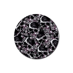 Skulls Pattern Rubber Coaster (round)  by ValentinaDesign