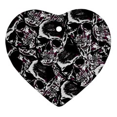 Skulls Pattern Heart Ornament (two Sides) by ValentinaDesign