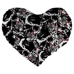 Skull Pattern Large 19  Premium Flano Heart Shape Cushions by ValentinaDesign