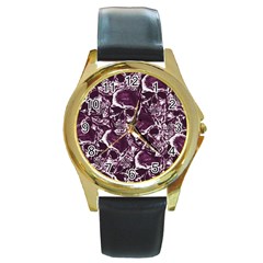 Skull pattern Round Gold Metal Watch