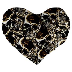 Skull Pattern Large 19  Premium Flano Heart Shape Cushions