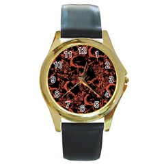 Skull Pattern Round Gold Metal Watch by ValentinaDesign