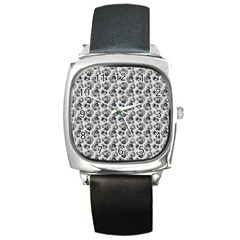 Floral Pattern Square Metal Watch