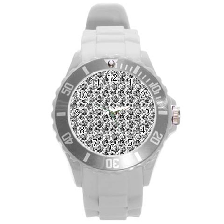 Floral pattern Round Plastic Sport Watch (L)