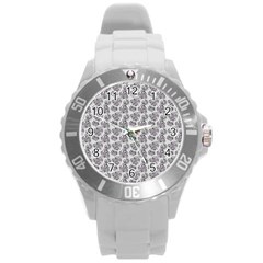 Floral Pattern Round Plastic Sport Watch (l)