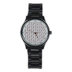 Floral Pattern Stainless Steel Round Watch