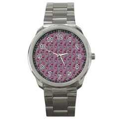 Floral Pattern Sport Metal Watch by ValentinaDesign