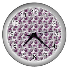 Floral pattern Wall Clocks (Silver) 