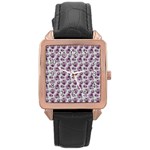 Floral pattern Rose Gold Leather Watch  Front