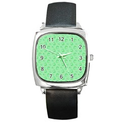 Floral Pattern Square Metal Watch