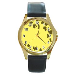 Banner Polkadot Yellow Grey Spot Round Gold Metal Watch