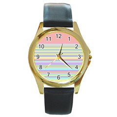 All Ratios Color Rainbow Pink Yellow Blue Green Round Gold Metal Watch by Mariart