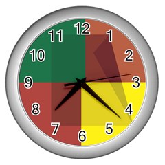 Albers Out Plaid Green Pink Yellow Red Line Wall Clocks (silver)  by Mariart