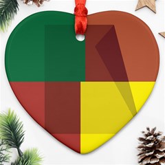 Albers Out Plaid Green Pink Yellow Red Line Heart Ornament (two Sides) by Mariart