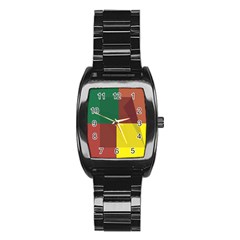 Albers Out Plaid Green Pink Yellow Red Line Stainless Steel Barrel Watch by Mariart