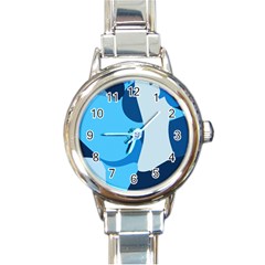 Blue Polka Round Italian Charm Watch