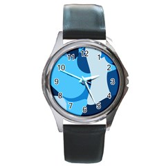 Blue Polka Round Metal Watch