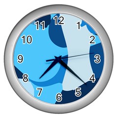 Blue Polka Wall Clocks (silver)  by Mariart