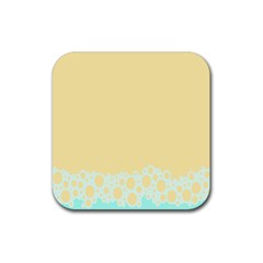 Bubbles Yellow Blue White Polka Rubber Coaster (square) 