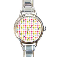 Bunting Triangle Color Rainbow Round Italian Charm Watch