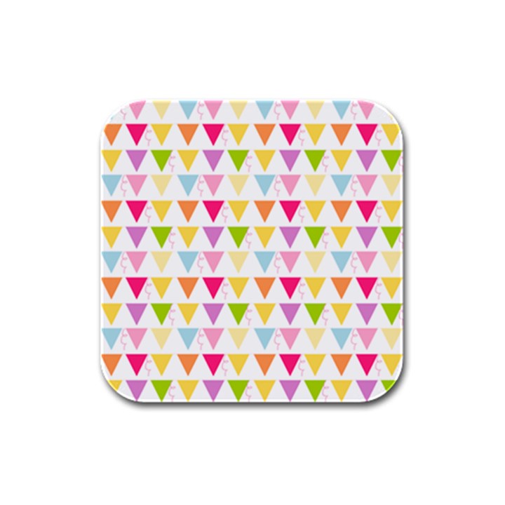 Bunting Triangle Color Rainbow Rubber Square Coaster (4 pack) 