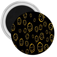 Face Smile Bored Mask Yellow Black 3  Magnets by Mariart