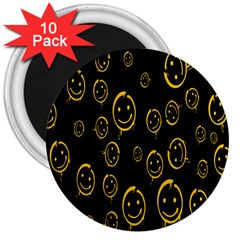 Face Smile Bored Mask Yellow Black 3  Magnets (10 Pack)  by Mariart