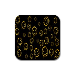 Face Smile Bored Mask Yellow Black Rubber Square Coaster (4 Pack)  by Mariart