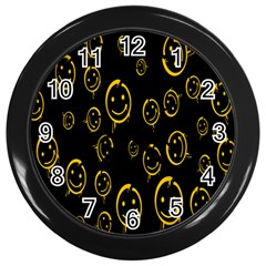 Face Smile Bored Mask Yellow Black Wall Clocks (black) by Mariart