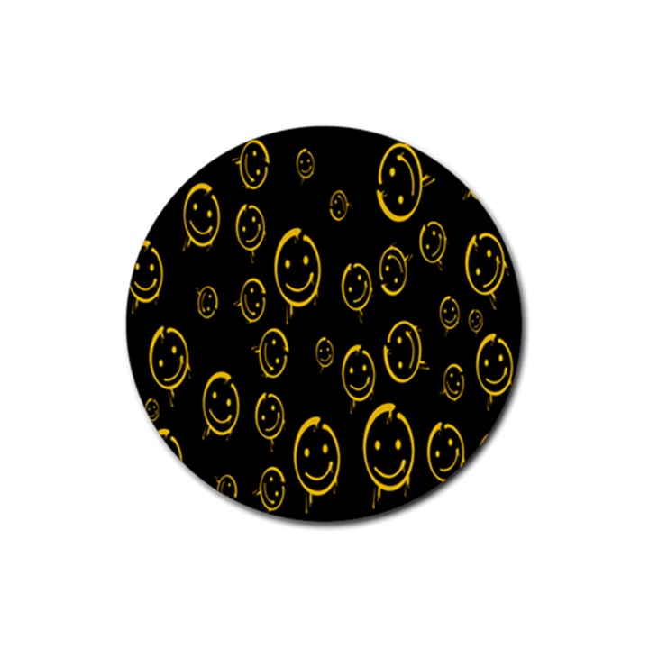 Face Smile Bored Mask Yellow Black Rubber Round Coaster (4 pack) 