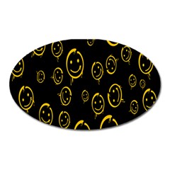 Face Smile Bored Mask Yellow Black Oval Magnet by Mariart