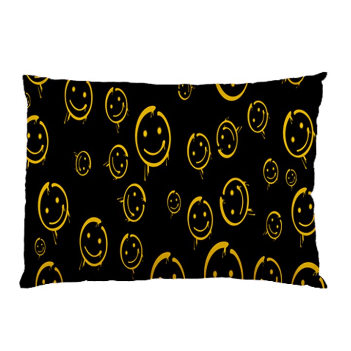 Face Smile Bored Mask Yellow Black Pillow Case (Two Sides)