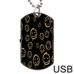 Face Smile Bored Mask Yellow Black Dog Tag Usb Flash (one Side) by Mariart