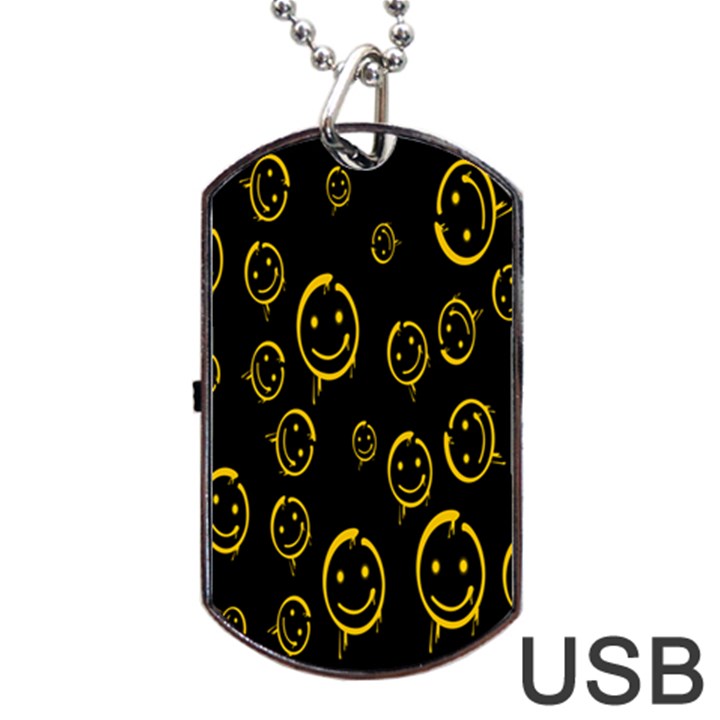 Face Smile Bored Mask Yellow Black Dog Tag USB Flash (One Side)