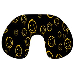 Face Smile Bored Mask Yellow Black Travel Neck Pillows by Mariart