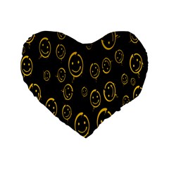 Face Smile Bored Mask Yellow Black Standard 16  Premium Flano Heart Shape Cushions by Mariart