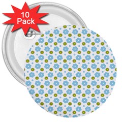 Blue Yellow Star Sunflower Flower Floral 3  Buttons (10 Pack) 