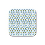 Blue Yellow Star Sunflower Flower Floral Rubber Square Coaster (4 pack)  Front