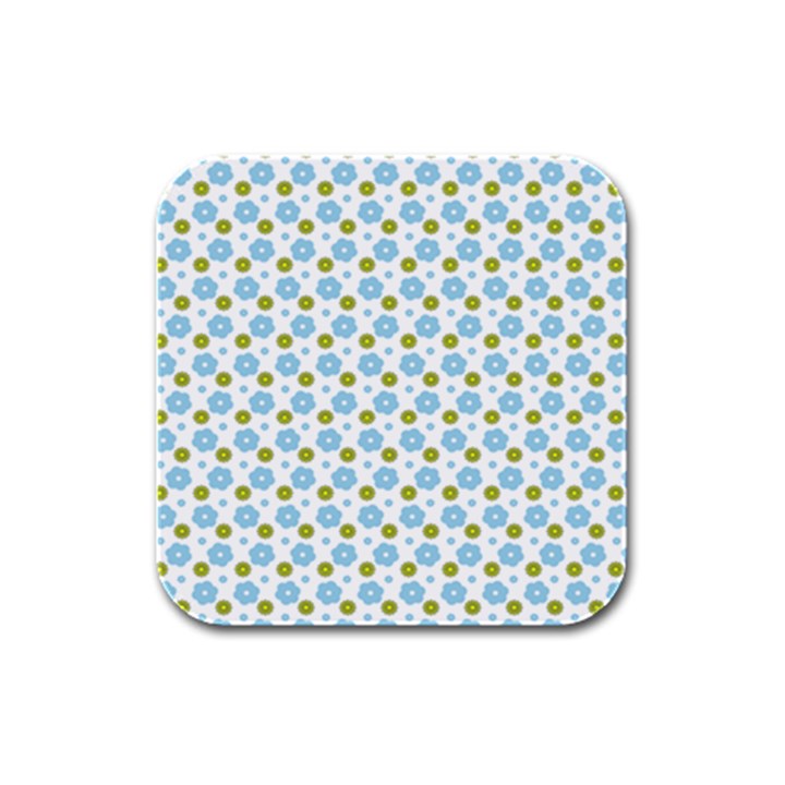 Blue Yellow Star Sunflower Flower Floral Rubber Square Coaster (4 pack) 