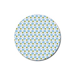 Blue Yellow Star Sunflower Flower Floral Rubber Coaster (round) 