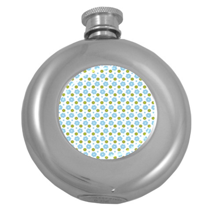 Blue Yellow Star Sunflower Flower Floral Round Hip Flask (5 oz)