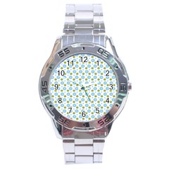 Blue Yellow Star Sunflower Flower Floral Stainless Steel Analogue Watch