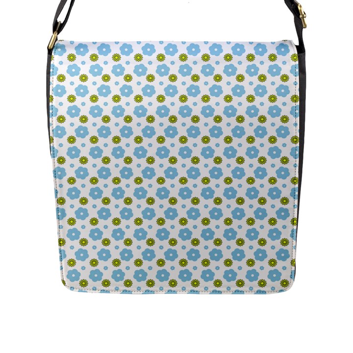 Blue Yellow Star Sunflower Flower Floral Flap Messenger Bag (L) 