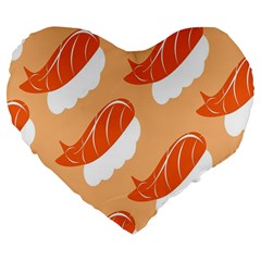 Fish Eat Japanese Sushi Large 19  Premium Flano Heart Shape Cushions by Mariart