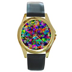 Flowersfloral Star Rainbow Round Gold Metal Watch by Mariart