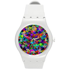 Flowersfloral Star Rainbow Round Plastic Sport Watch (m) by Mariart