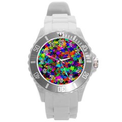 Flowersfloral Star Rainbow Round Plastic Sport Watch (l) by Mariart