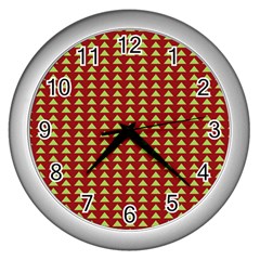 Hawthorn Sharkstooth Triangle Green Red Wall Clocks (silver)  by Mariart